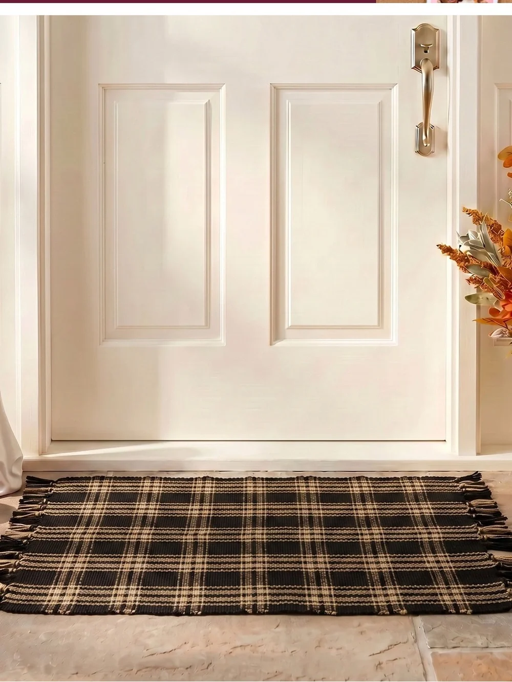 New My Texas House Halloween Black Plaid Indoor/Outdoor Layering Rug, 24